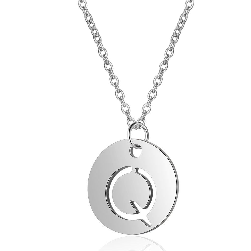 A-Z 26 Initials Name Necklace 12mm Round Pendant Letter Alphabets Necklace  Stainless Steel Femme Choker gift for Women