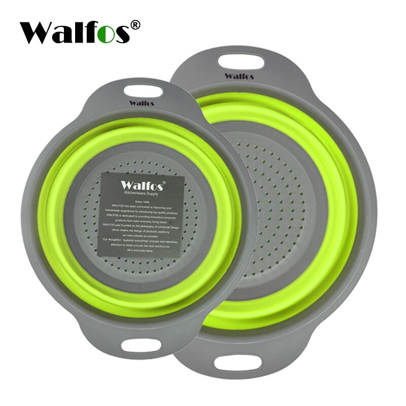 WALFOS 2 Pieces Foldable Silicone Collapsible Kitchen Colander Kitchen Tools Fruit Vegetable Strainer Drainer Washing Basket