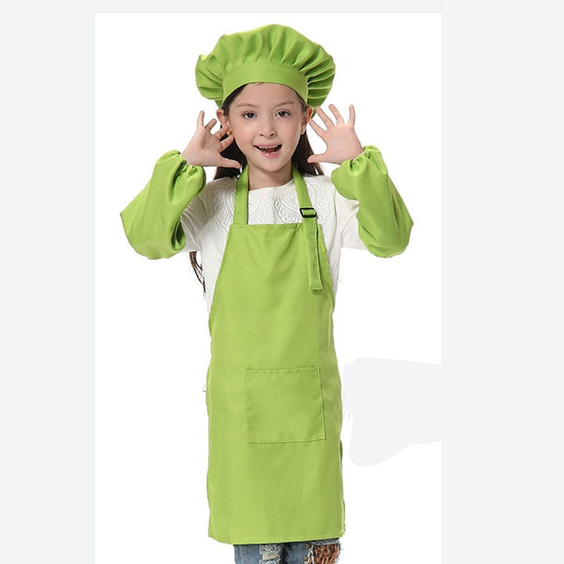 Child Apron Kids Sleeve Hat Pocket Kindergarten Kitchen Baking Painting Cooking Drink food Enfant Tablier Delantal Logo print