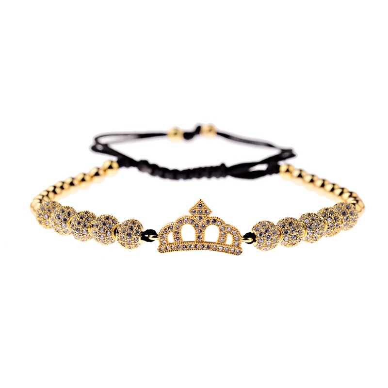 Luxury CZ King Crown Charm Men&#39;s Copper Bead Macrame Bracelets Fashion Geometric Long Tube Set Bracelets&amp;Bangles For Women