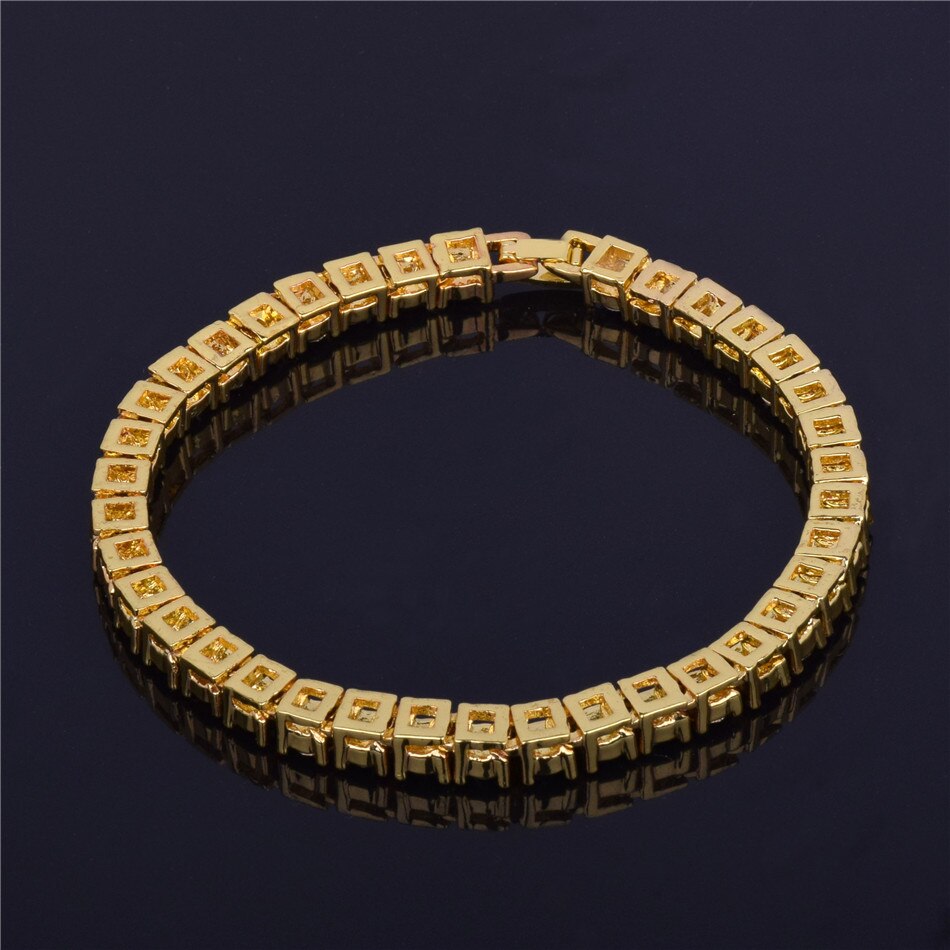 7inch 8inch Men&#39;s Hip hop Bracelet Tin Alloy Gold Color Iced Rhinestone Crystal 1 Row Tennis Chain Bracelet Street Rock