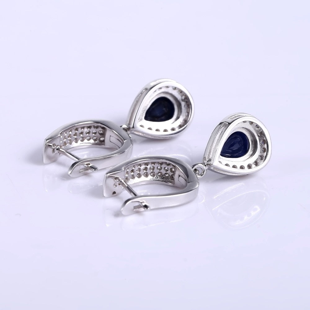 GEM'S BALLET Classic Natural Blue Sapphire Gemstone Jewelry Set 925 Sterling Silver Pendant Earrings Ring Set For Women