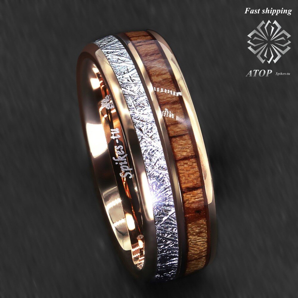 8mm Rose Gold Dome Tungsten Ring Silver Koa Wood Inlay Bridal ATOP Men Jewelry Customized Jewelry