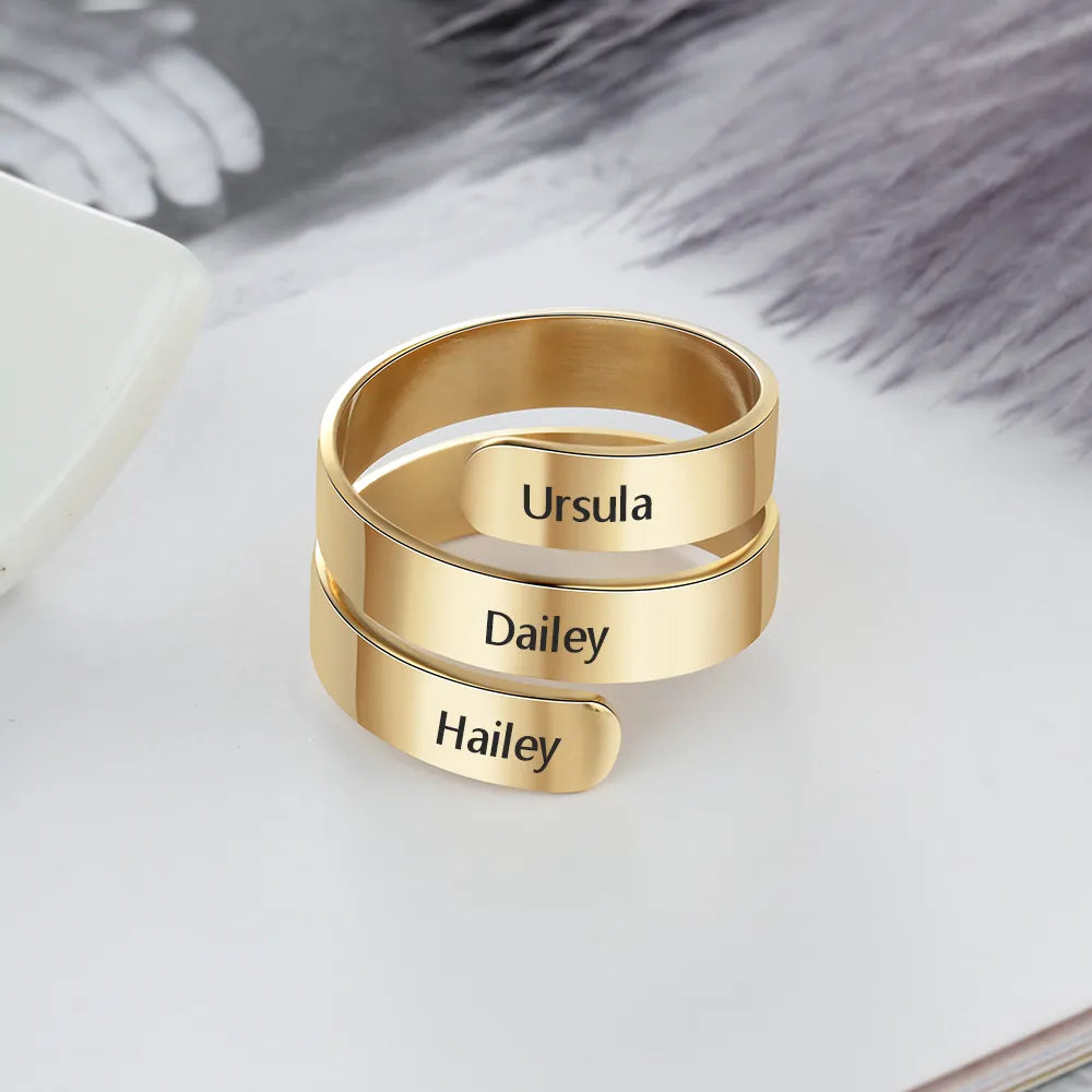 Personalized Gift Engraved 3 Names Ring Stainless Steel Adjustable Rings for Women Anniversary Jewelry (JewelOra RI103745)