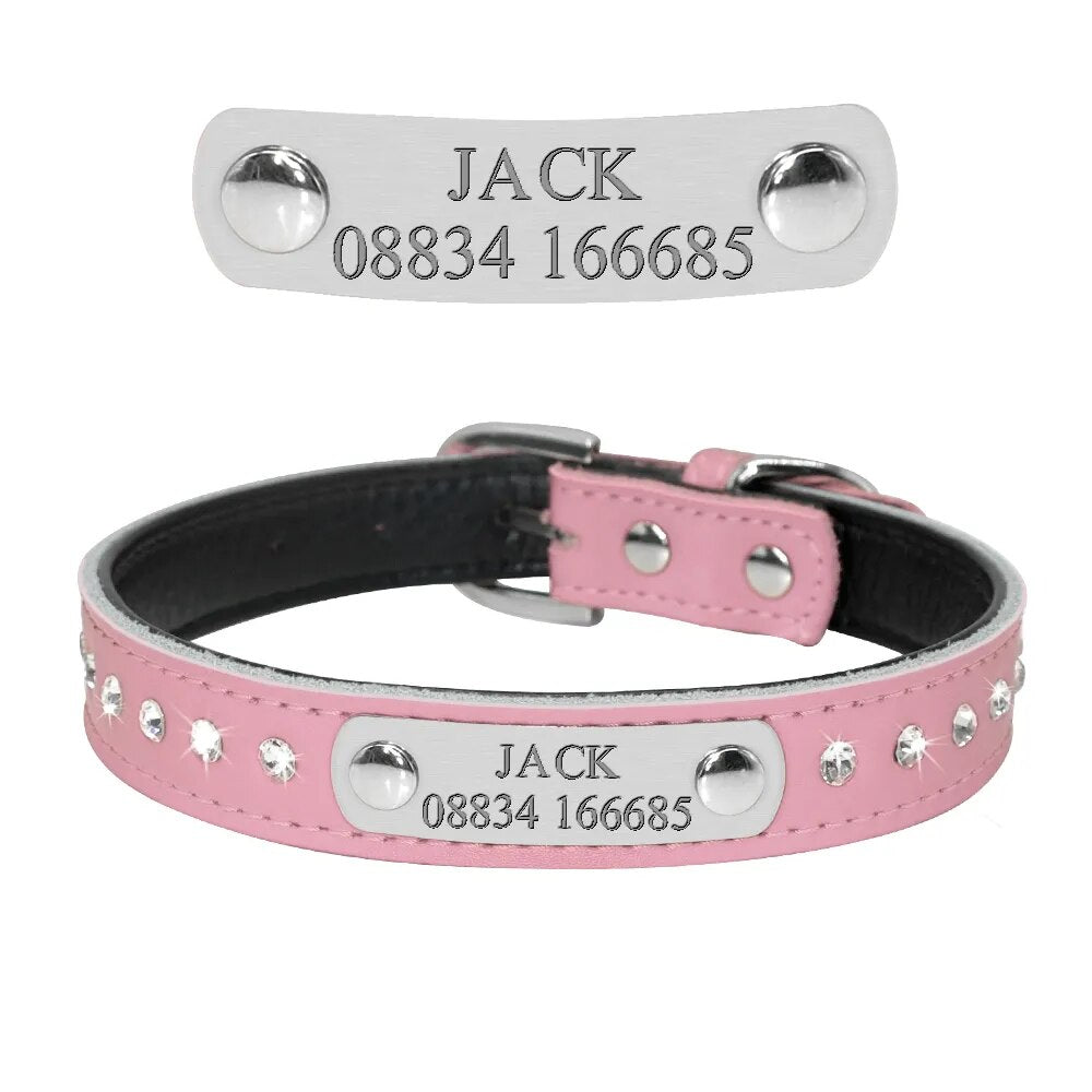 Personalized Dog Collar Engraved Leather Dogs Puppy Collar Customized Cat Collar For Small Dogs Chihuahua Yorkies Pink