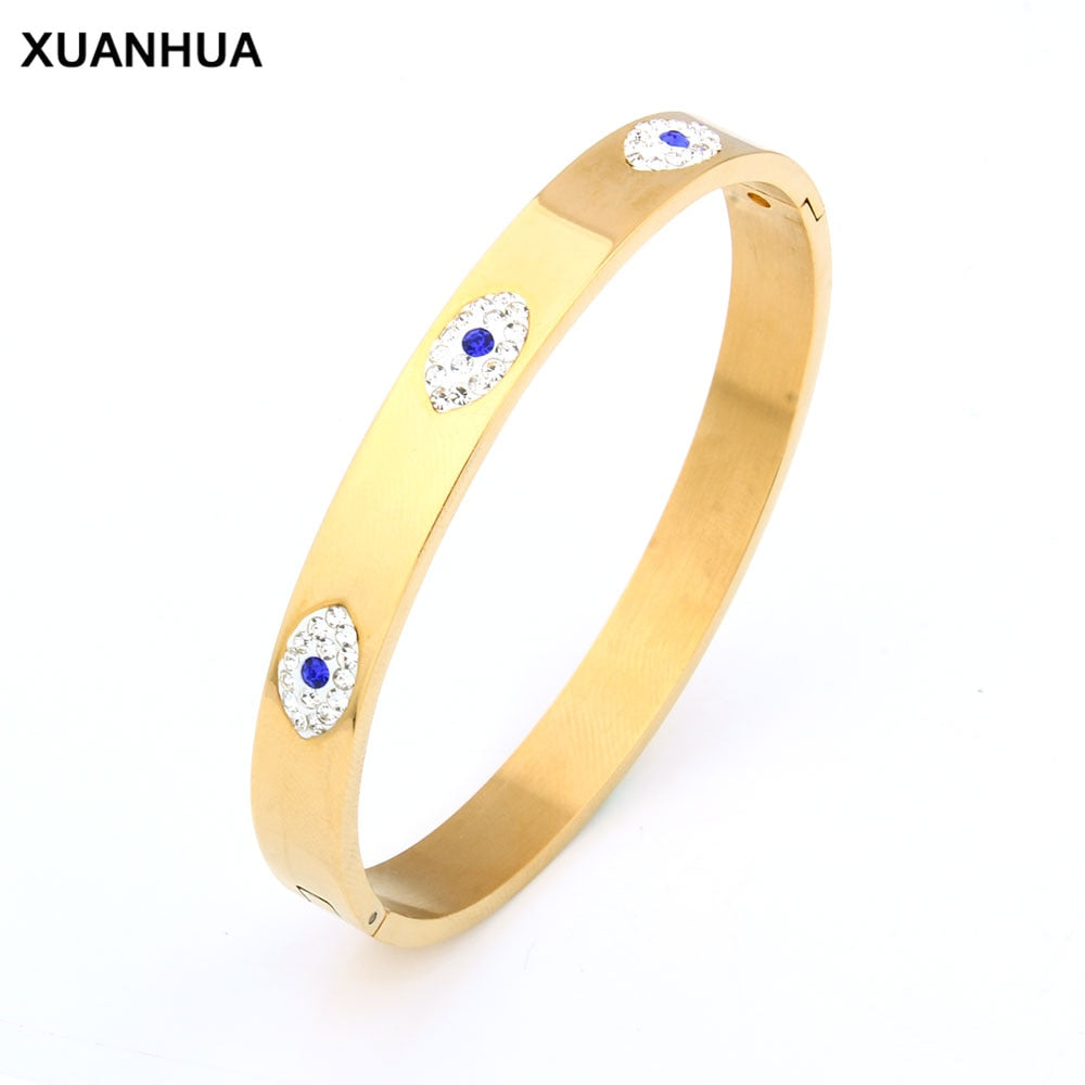 OUFEI Stainless Steel Cuff Bracelet For Women Fashion Evil Eye Bangle Luxury Crystal Bracelet Indian Bangles Women Accessories