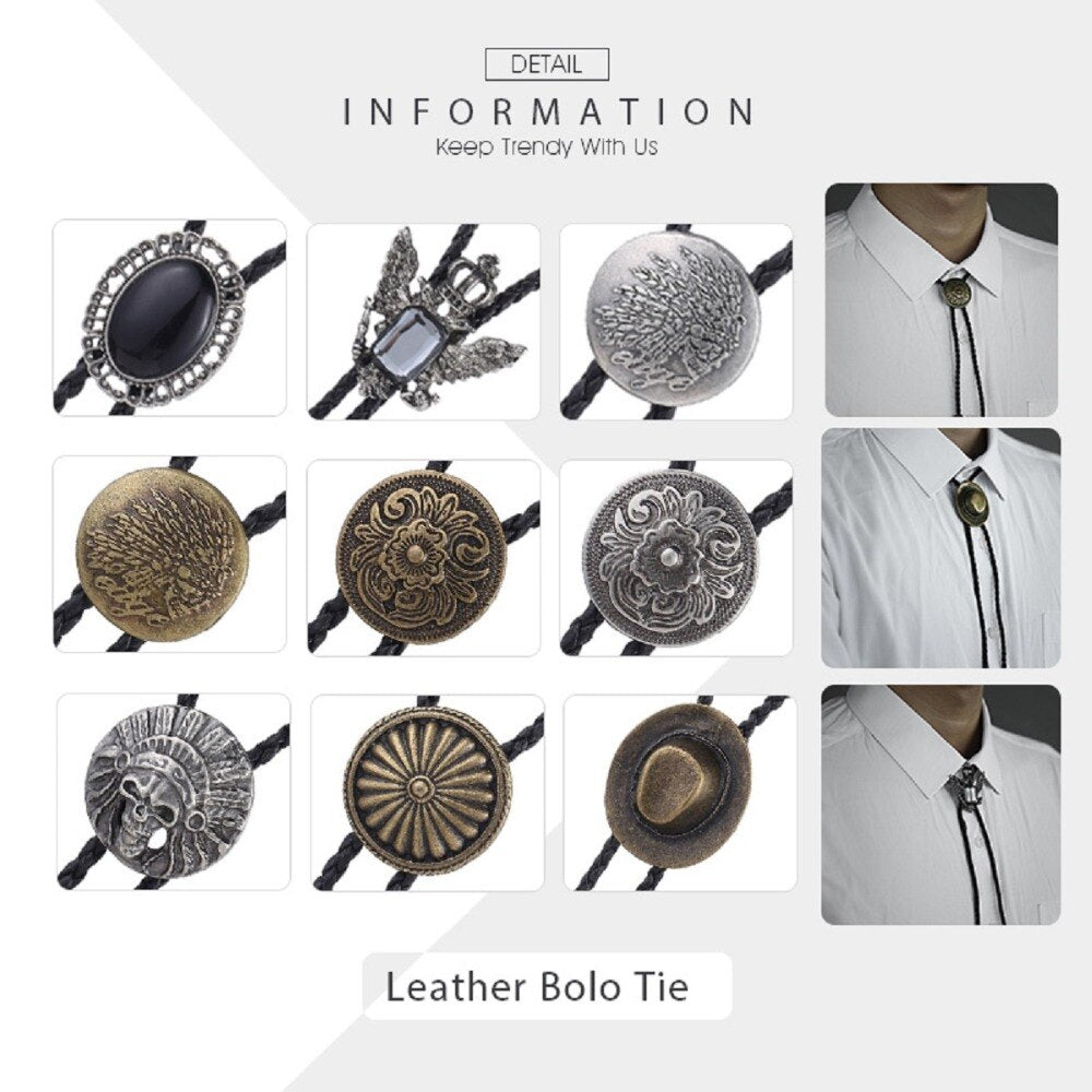 Men's Necklace Casual Business 26 Styles Bolo Tie Vintage Leather Necklace Male Dropship Wholesale Jewelry Gifts for Men UNM10