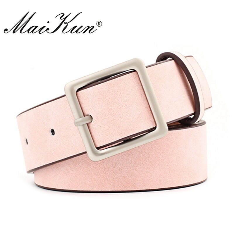 MaiKun Women Leather Belts for Jeans Luxury brand Designer Belts Female Square Metal Pin Buckle Belt