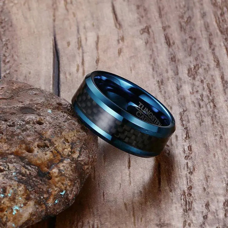 Vnox Blue Tungsten Rings for Men Wedding Bands 8mm Men&#39;s Carbon Fiber Tungsten Carbide Men Ring Jewelry