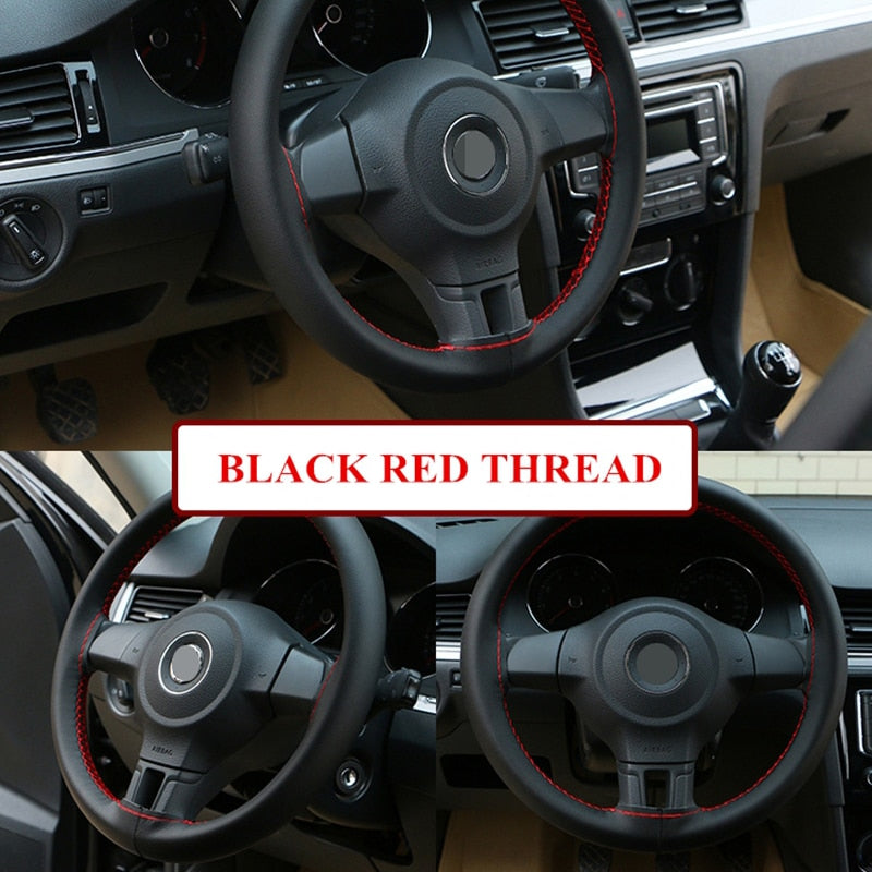 Braid On Steering Wheel Car Steering Wheel Cover With Needles and Thread Artificial Leather Diameter 38cm Auto Car Accessories