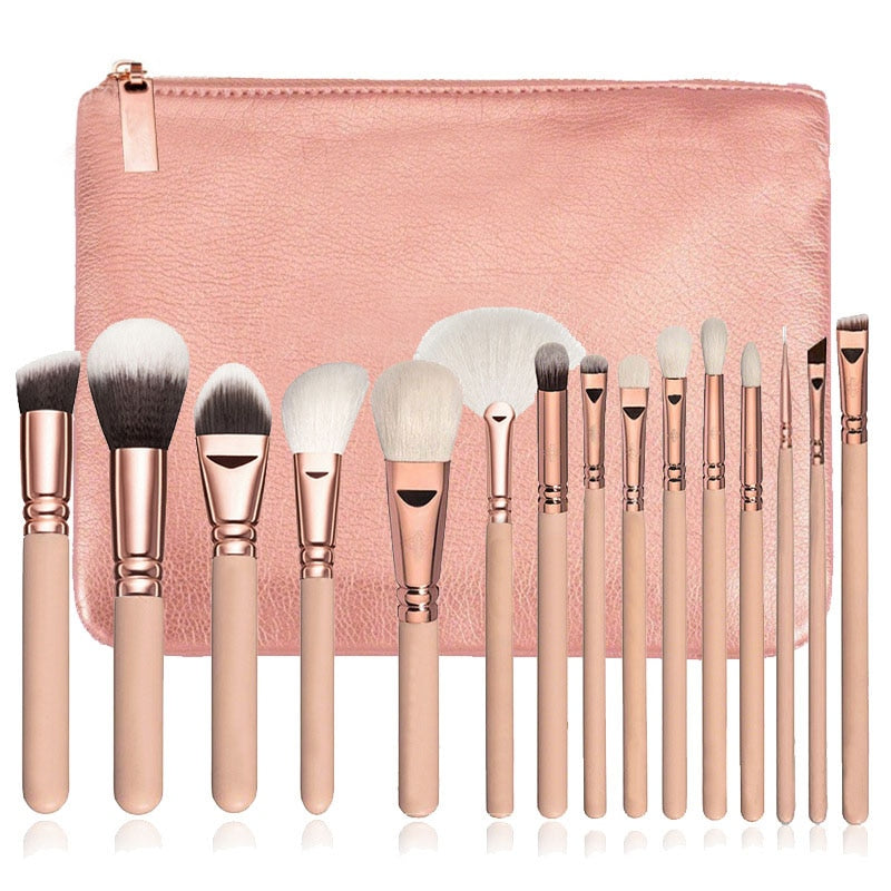 RANCAI 10/15pcs Professional Make-up Brushes Set Makeup Power Brush Make Up Beauty Tools Soft Synthetic Hair With Leather Case