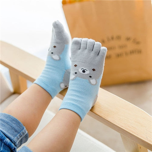 New Design Cute Cartoon Bear Five Toes Socks Kids Socks Girl Boy Children Hosiery Five Fingers Socks Mesh Breathable Foot Socks