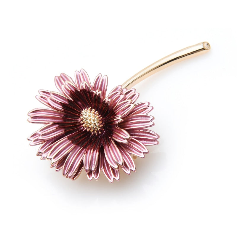 Wuli&amp;baby Enamel Pink Daisy Trendy Brooch Flower Pin For Women and Mom Gift Simple Accessories 2019