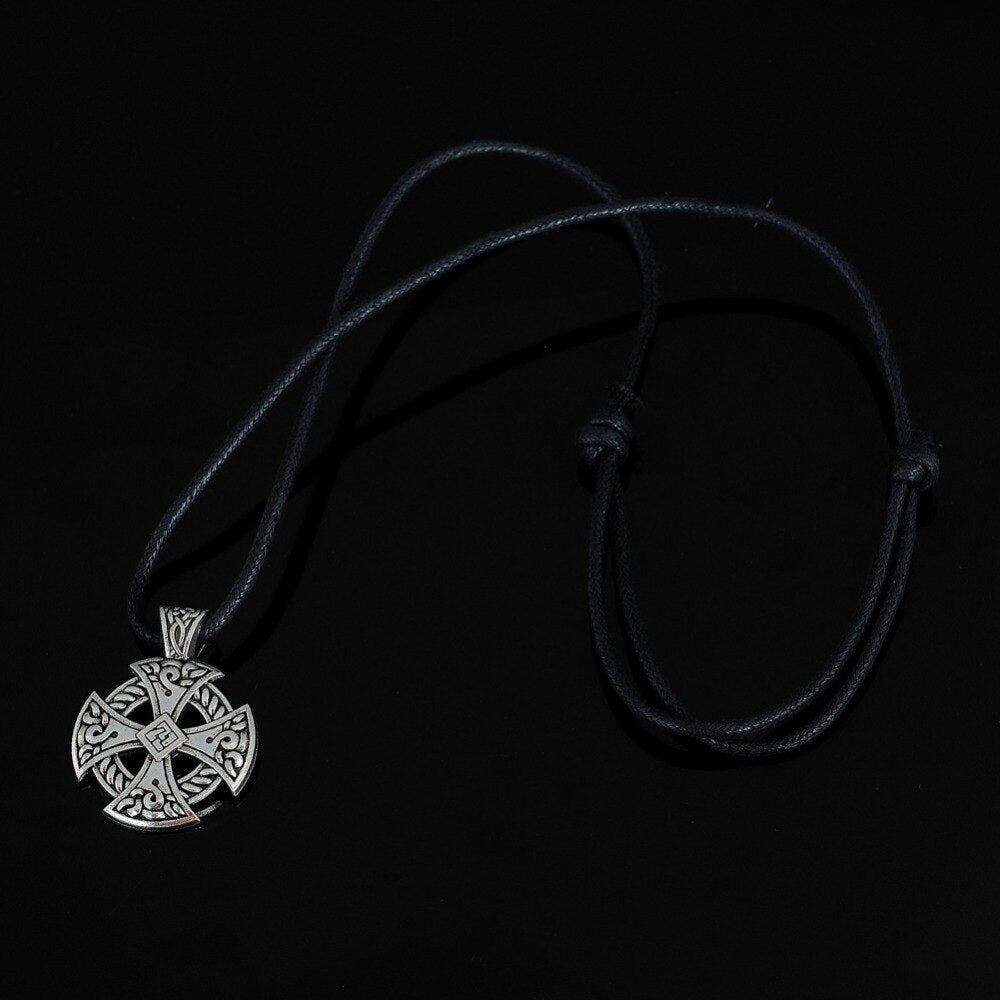 My Shape Cross Viking Shield Pendant Necklace Jewelry Tibetan Silvery Solar Cross Knot Religious Christian Irish Druid Leather