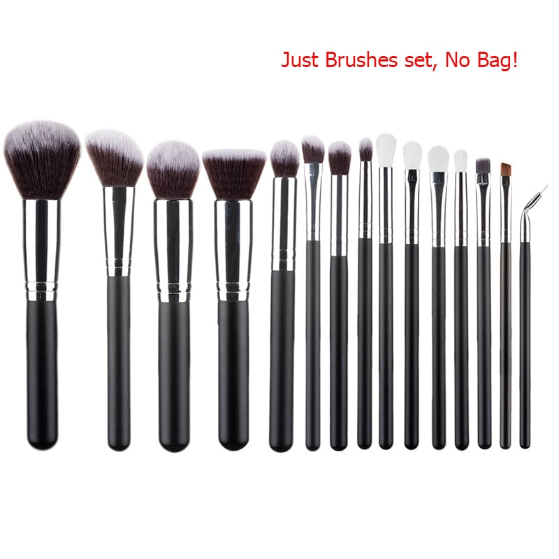 RANCAI 10/15pcs Professional Make-up Brushes Set Makeup Power Brush Make Up Beauty Tools Soft Synthetic Hair With Leather Case