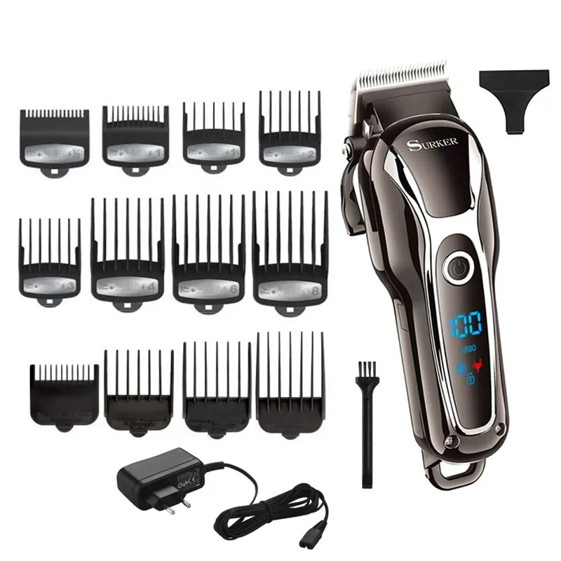 TURBO barber hair clipper professional men hair trimmer LCD electric hair cutting machine salon tool haircut cord&cordless