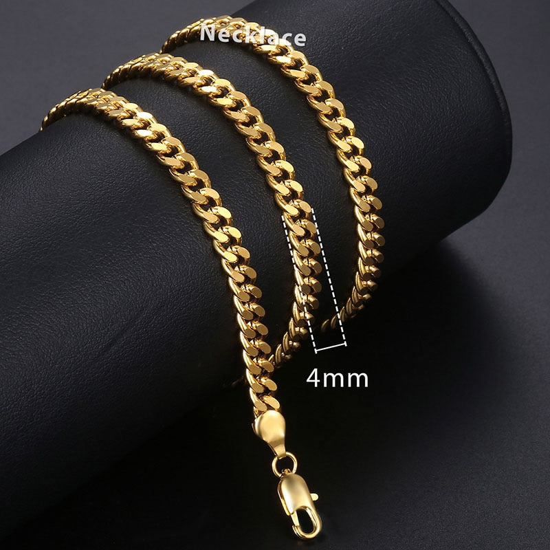 Necklace In Gold For Men And Women Male Collar with Figaro Rope Cuban Link Chain Necklace Fashion Gift Jewelry 18-24