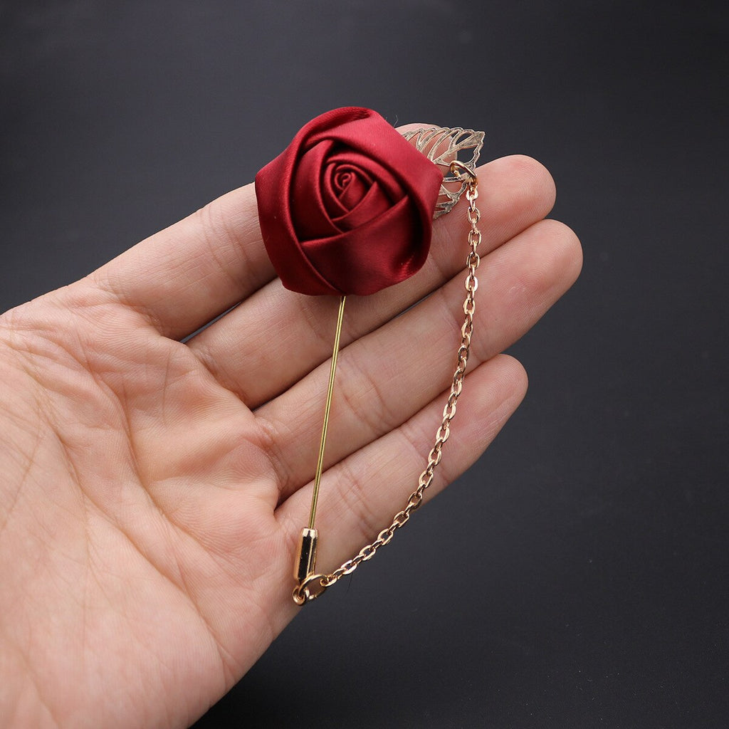 Rose Leaf Fabric Flower Simple Chain Pins Brooches Men&#39;s Suit Collar Lapel Brooch Pin Men Wedding Banquet Korean Fashion Jewelry