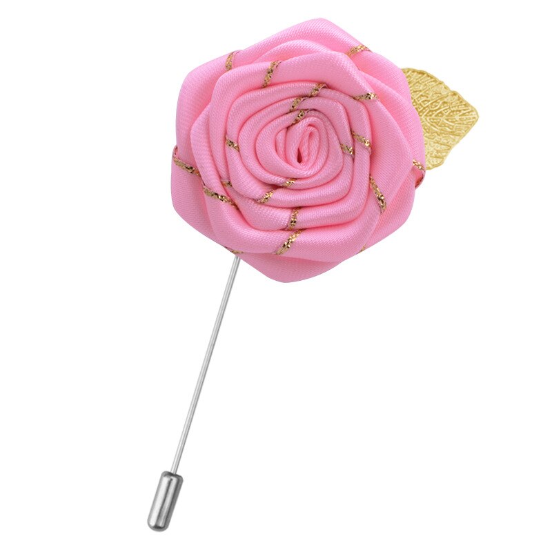 Men&#39;s Leaf Fabric Rose Flower Brooches Cloth Collar Long Needle Lapel Pin Gifts for Men Women Wedding Accessories Jewelry