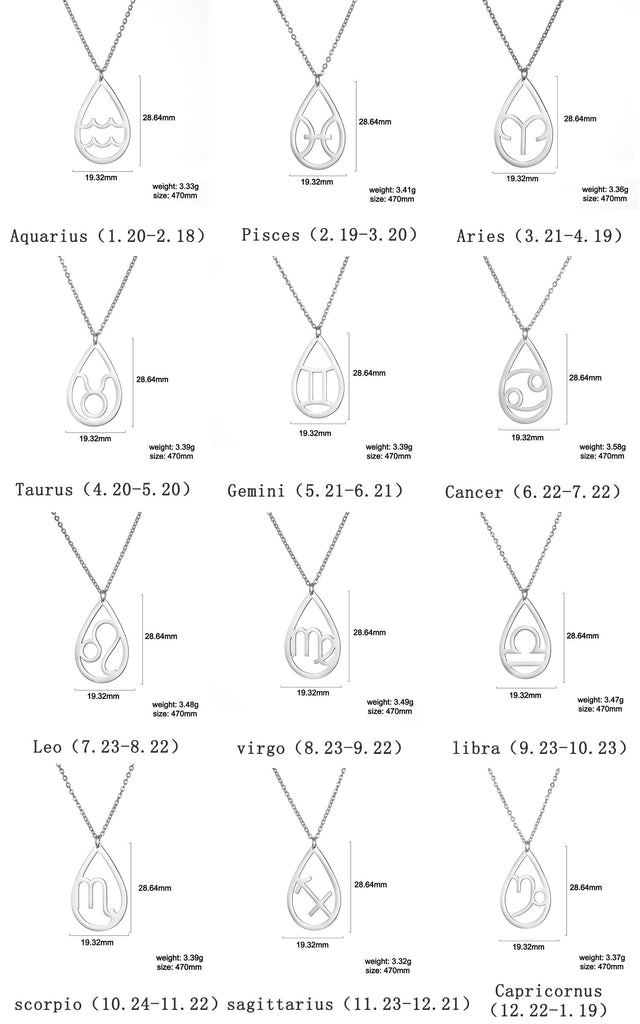 Skyrim Zodiac Stainless Steel Necklace Twelve Constellations Pisces Gemini Aquarius Libra Pendant Jewelry Women Birthday Gift