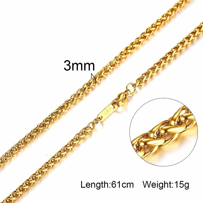 Vnox 3-6MM Tone Snake Cocoon Curb Link Flat Box Wheat Chains Stainless Steel Men Necklace Choker Jewelry 24 inch