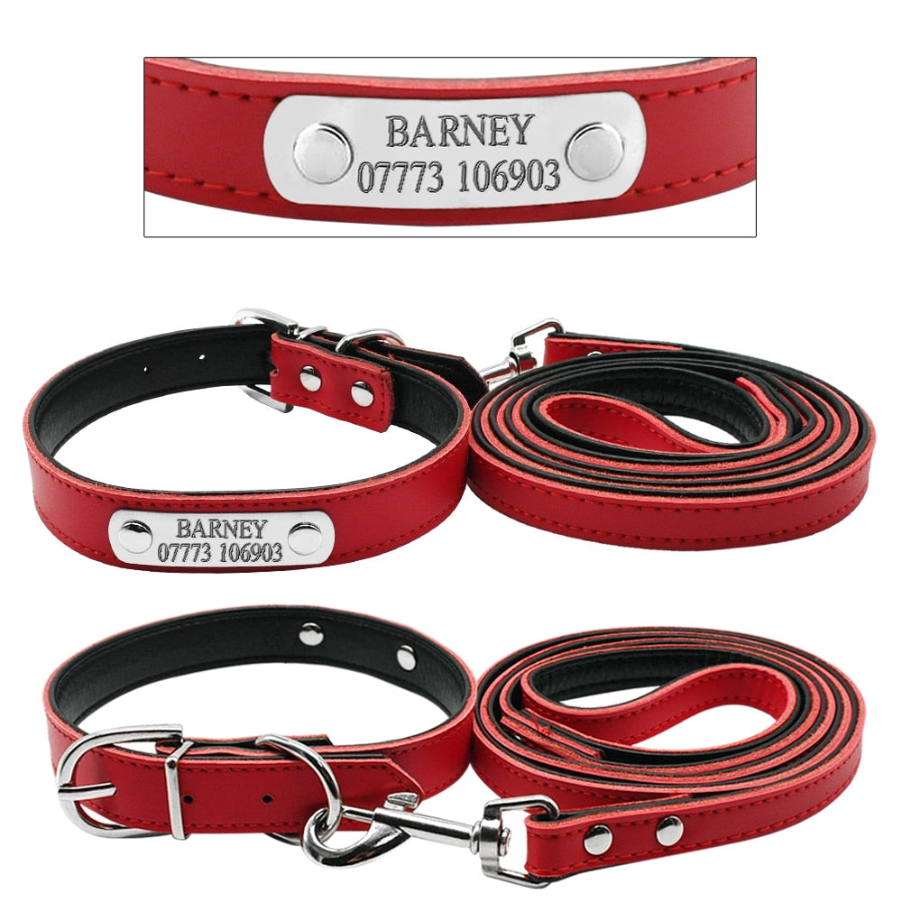 4 Colors Personalized Engraved Dog Collar Leash Set Customized Name Phone Metal Buckle Cat Puppy Pet  ID Collar XS S M