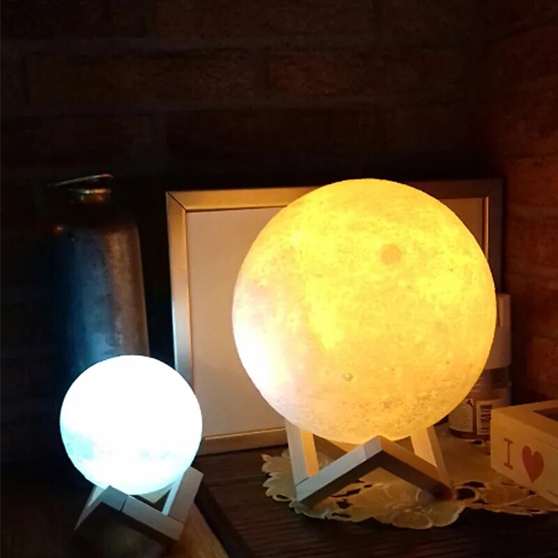 Dropship 3D Print Moon Lamp 20cm 18cm 15cm  Colorful Change Touch USB Led Night Light Home Decor Creative Gift