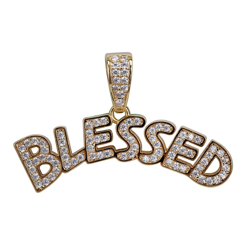 TOPGRILLZ Bubble Letters BLESSED Pendant Necklace Men Women Hip Hop Gold Silver Color Iced Out Cubic Zircon Jewelry Necklace