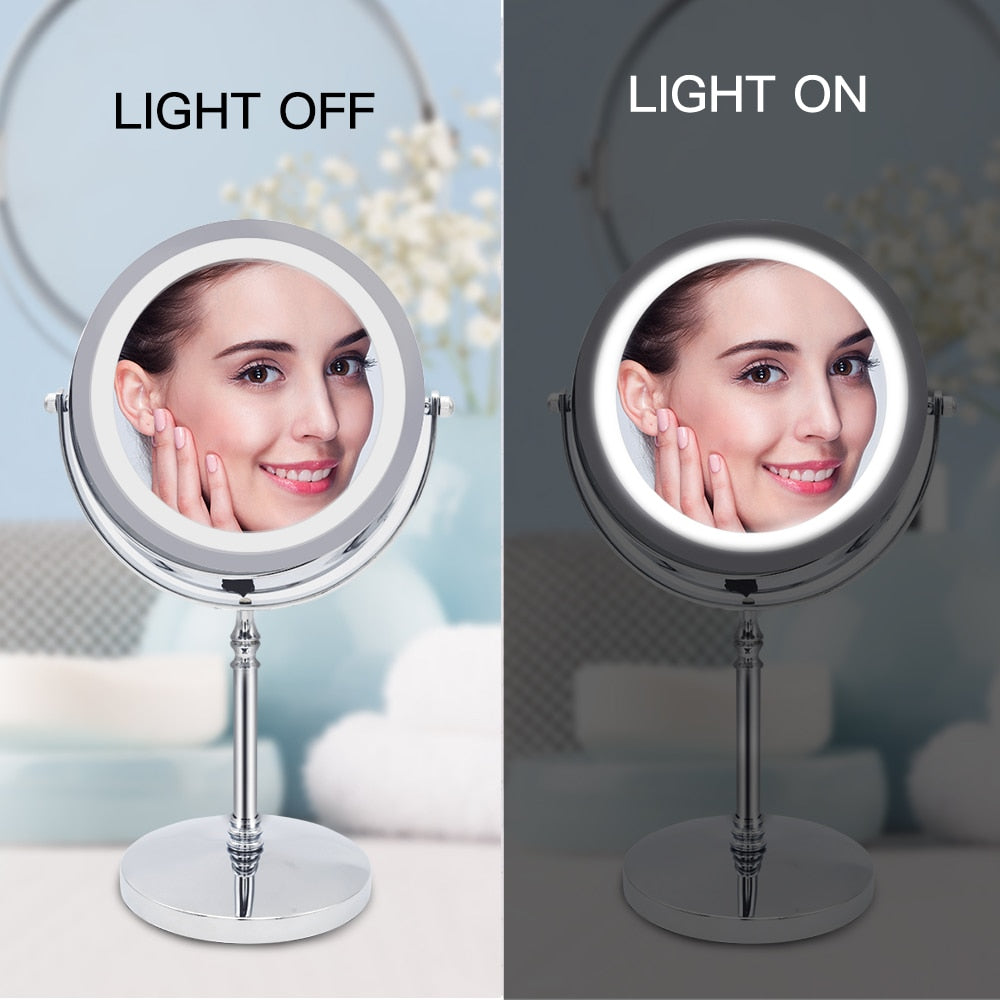 10X Magnifying Makeup Mirror With Light LED Cosmetic Mirrors Round Shape Desktop Vanity Mirror Double Sided Backlit Mirrors