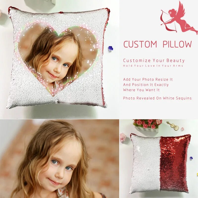 Picture Custom Glitter Cushions Covers Color Reversible Sequin Mermaid Pillows Home Decor Seat Cushion Love Throw Pillowcase