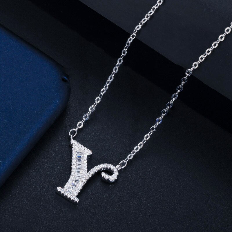 CWWZircons Elegant Shiny Cubic Zirconia Crystal 26 Initial Name Letter Pendant Necklace for Women DIY Custom Jewelry Gift  CP046