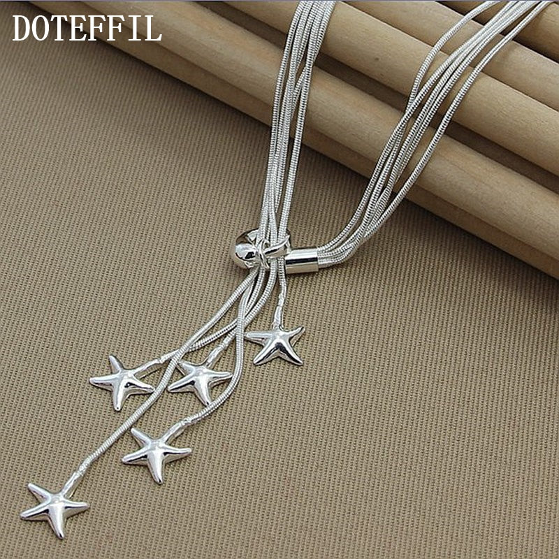 DOTEFFIL 925 Sterling Silver Five Snake Chain Starfish Necklace For Women Wedding Engagement Fashion Jewelry