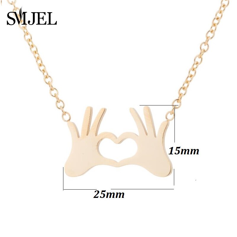 SMJEL Stainless Steel Charm Necklace Fashion Jewelry Hand Love Heart Gesture Necklace Pendant for Women Gift Best friends bijoux