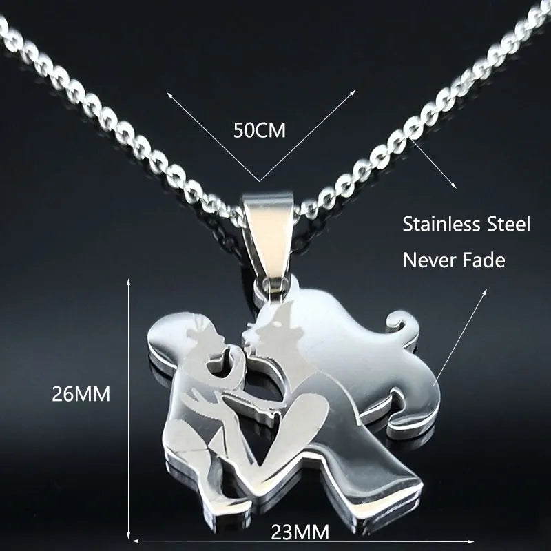 Fashion Mother Kid Stainless Steel Necklaces Wome Silver Color Chain Necklace Women  Jewelry collares Mother&#39;s Day Gift N538S01