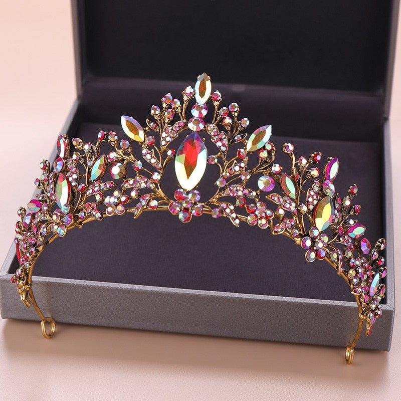 Baroque Luxury Blue Crystal Heart Bridal Tiaras Crowns Rhinestone Pageant Diadem Veil Tiara Headbands Wedding Hair Accessories