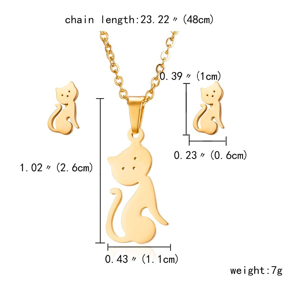 Cute Cat Butterfly Jewelry Set Stainless Steel Animal Infinity 8 Stars Heart Pendant Necklace Earrings Set Best Friends Gift