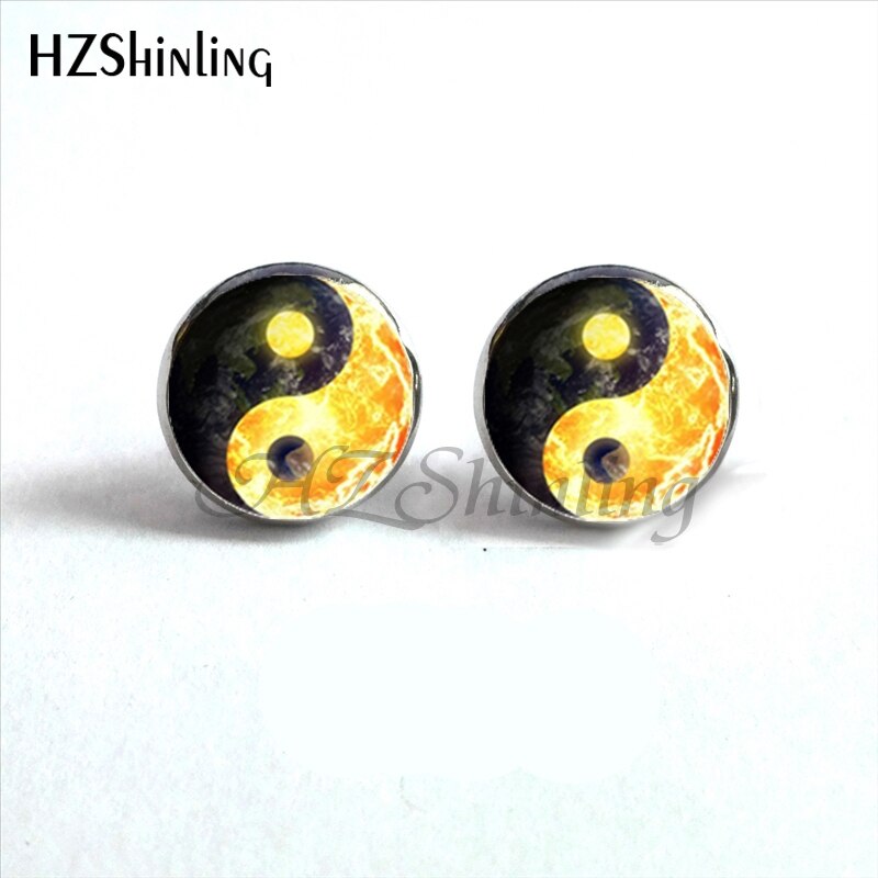 NES-00100  Yin Yang  Earrings Ying Yang  Ear Stud Magic Sign Zen Earrings Glass Cabochon Earrings HZ4