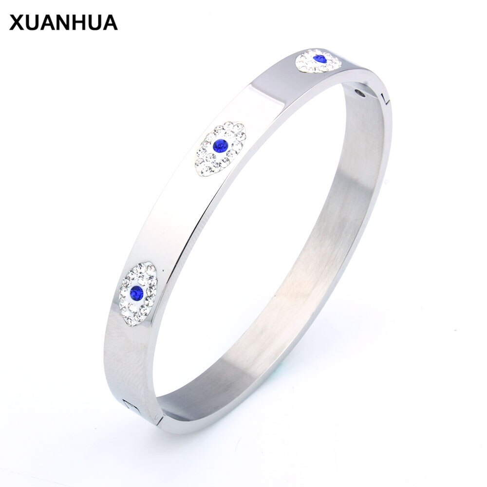 OUFEI Stainless Steel Cuff Bracelet For Women Fashion Evil Eye Bangle Luxury Crystal Bracelet Indian Bangles Women Accessories