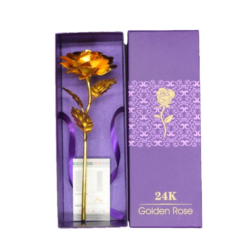 24k Gold Plated Rose With Love Holder Box Gift Valentine&#39;s Day Mother&#39;s Day Gifts Flower Gold Dipped Rose US Drop ship