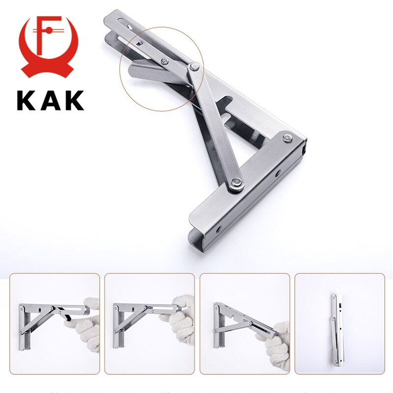 KAK 2PCS Folding Triangle Bracket Stainless Steel Shelf Support Adjustable Shelf Holder Wall Mounted Bench Table Shelf Hardware