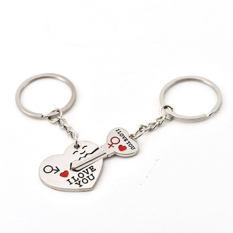 1 Pair New Love Heart Lock Key Chain Ring Keyring Keyfob Lover Couples Valentine Day Gift Women Men Keychain Jewelry