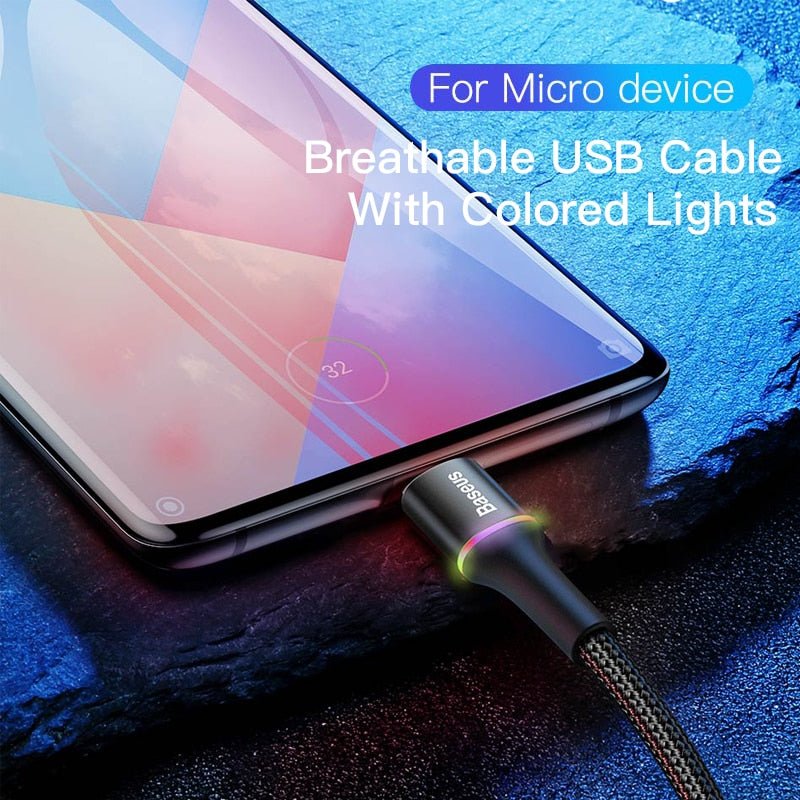 Baseus LED Lighting Micro USB Cable 3A Fast Charging Charger Microusb Cable For Samsung Xiaomi Android Mobile Phone Wire Cord