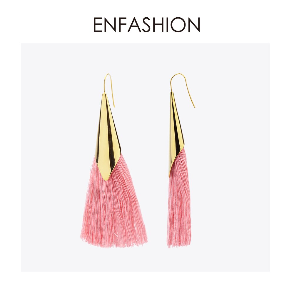 Enfashion Tassels Dangle Earrings Stainless steel Colorful fringe Long Drop Earrings For Women Trendy Earrings Jewelry EEF1013