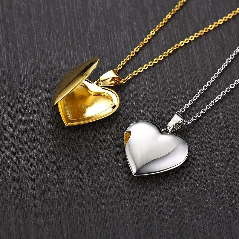 Vnox Personalized Heart Locket Pendant for Women Men Photo Frame Necklaces Stainless Steel Always in My Heart Unique Custom Gift