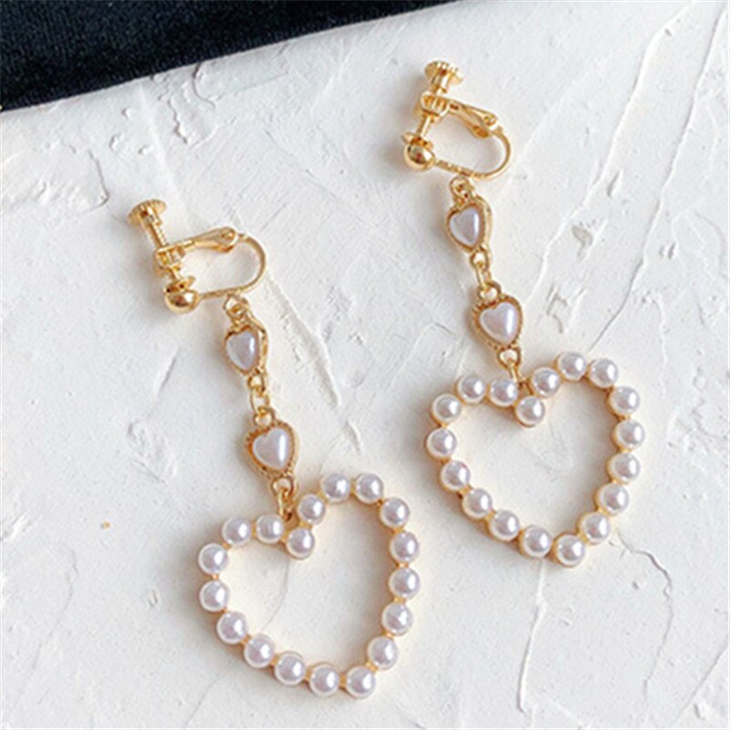 Fashion heart sutd earrings female  Popular long heart pearl earrings banquet jewelry accessories tassel earrings for women