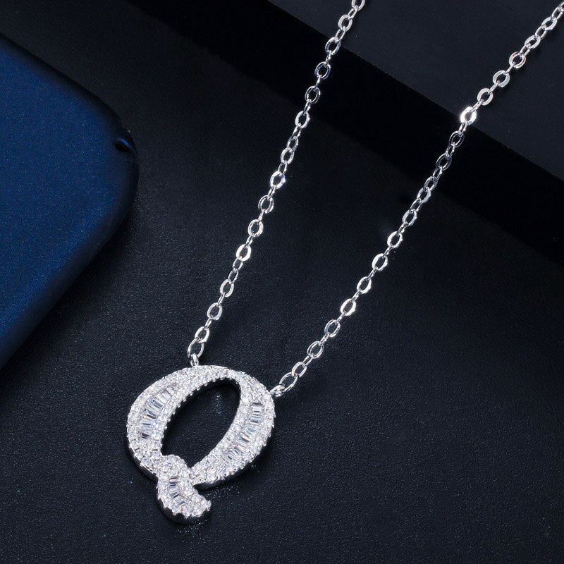 CWWZircons Elegant Shiny Cubic Zirconia Crystal 26 Initial Name Letter Pendant Necklace for Women DIY Custom Jewelry Gift  CP046