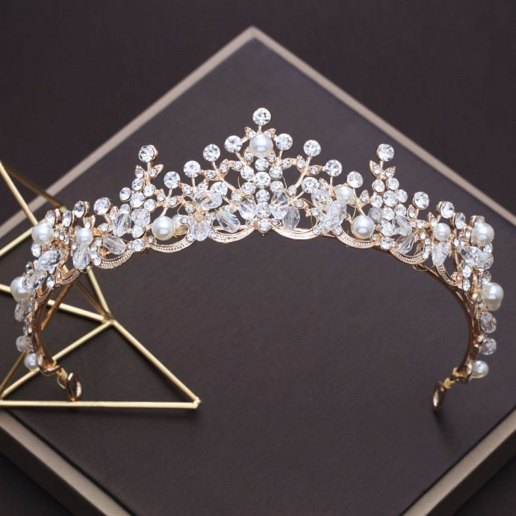 Luxury Elegant Crystal Pearl Bridal Crown Woman Tiaras Hair Jewelry Ornaments Hairwear Bride Headbands Wedding Hair Accessories