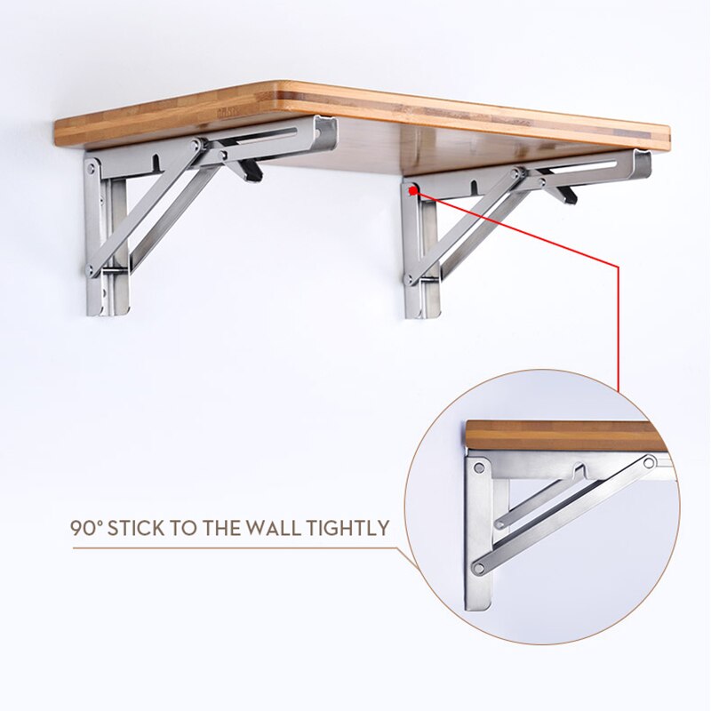 KAK 2PCS Folding Triangle Bracket Stainless Steel Shelf Support Adjustable Shelf Holder Wall Mounted Bench Table Shelf Hardware