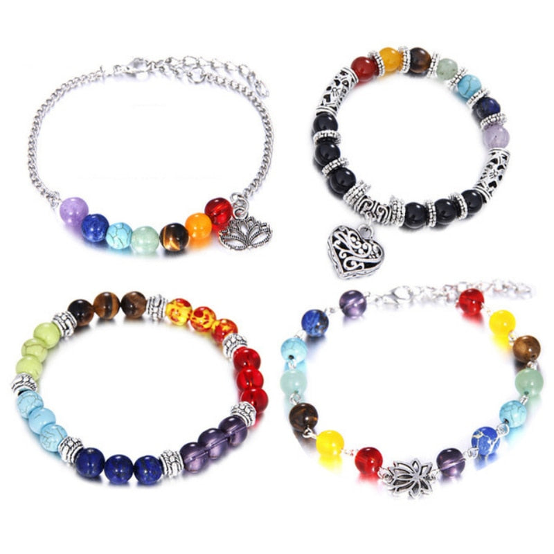 7 Chakra Bracelet Healing Heart Charm Bracelets Women Men Natural Stone Bracelet Reiki Yoga Jewelry Valentines Day Gift