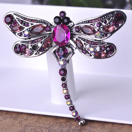 Blucome Green Dragonfly Brooches Corsages Jewelry Shining Crystal Vintage Brooch Crystal Big Broches Scarf Clothes Hijab Pins Up